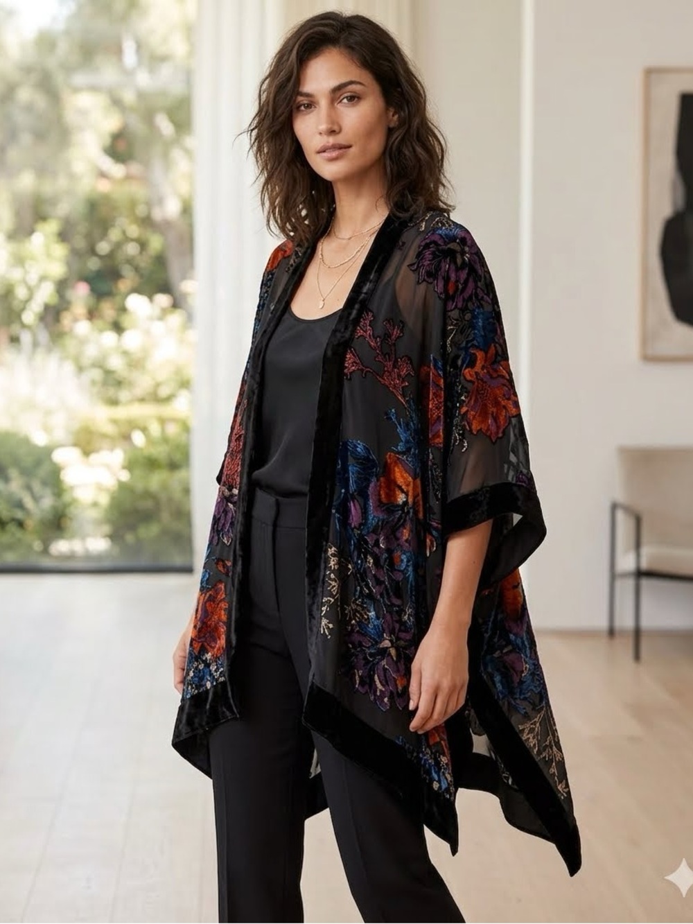 Michael Stars Black Velvet Open-Front Top